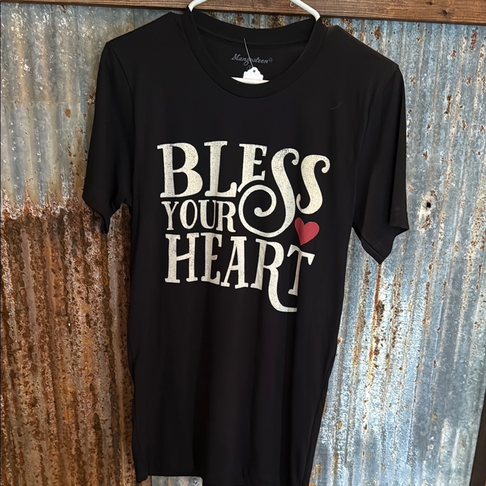 Black Tee with Bless your Heart with Heart Graphic